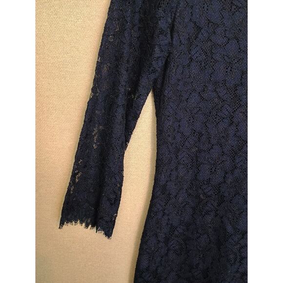 Diane Von Furstenberg Dress Womens Size 2 Navy Blue Zarita Lace Floral Sheath - Picture 12 of 15